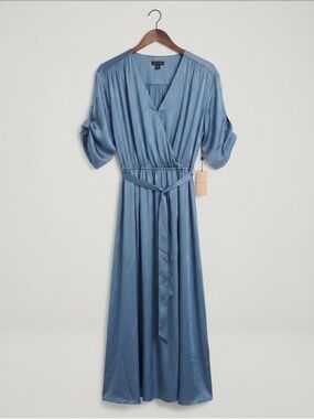 NWT - Halogen Slate Blue Wrap-Style Maxi Dress with Waist Tie